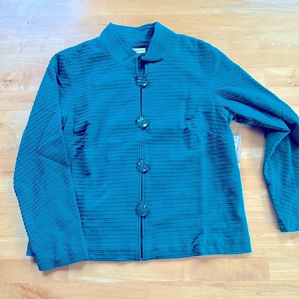 Coldwater Creek Ottoman Knit Jacket Size Large Teal Green Casual Modest Classic